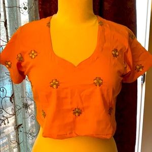 Chic Orange Floral Crop Top